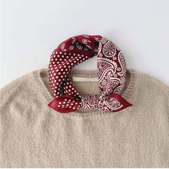Red Dot and Paisley Mulberry Silk Neck Scarf main image 5